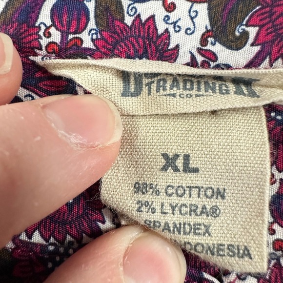 Duluth Trading Co. Womens XL Floral Button Down Tunic Shirt Burgundy Purple - Picture 6 of 10